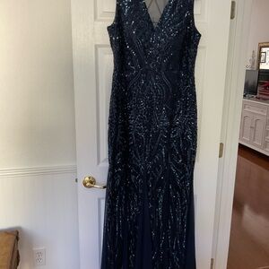 Elegant Navy Blue Sequin Dress